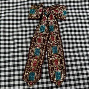 Vintage 1970s (est) Cowboy Western Bow Tie Bowtie Collar Clip Brown Metallic